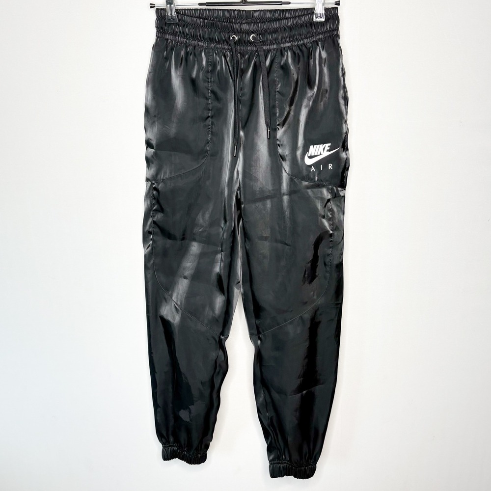 Nike Air Womens Black Satin Shimmer Jogger Pants High Rise Size Small